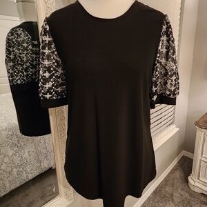 CeCe Black Top with Lace Sleeves
